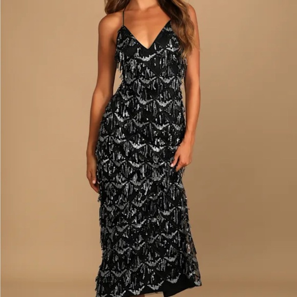 Marvelous Moment Black Sequin Fringe Dress - Picture 1 of 8
